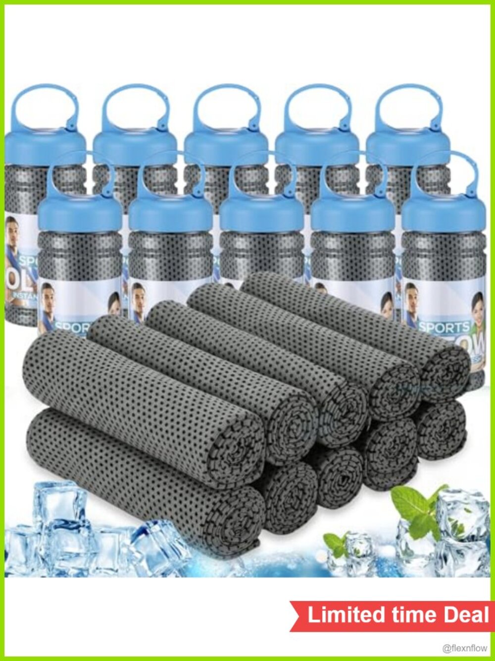 10 Pack Cooling Towels with Bottles 47x12 Breathable Mesh Gym Yoga Towels